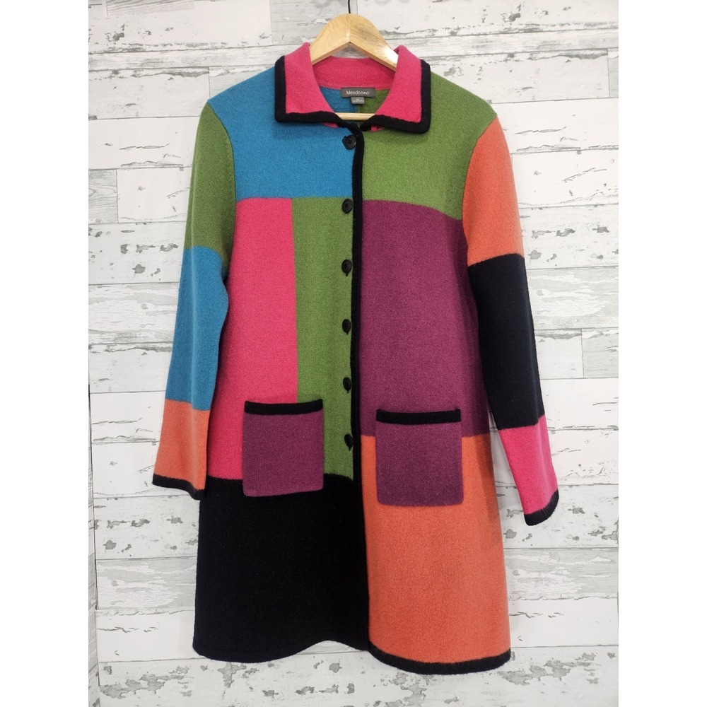 Mendocino Womens Medium 100% Merino Wool Cardigan Coat Bright Colored
